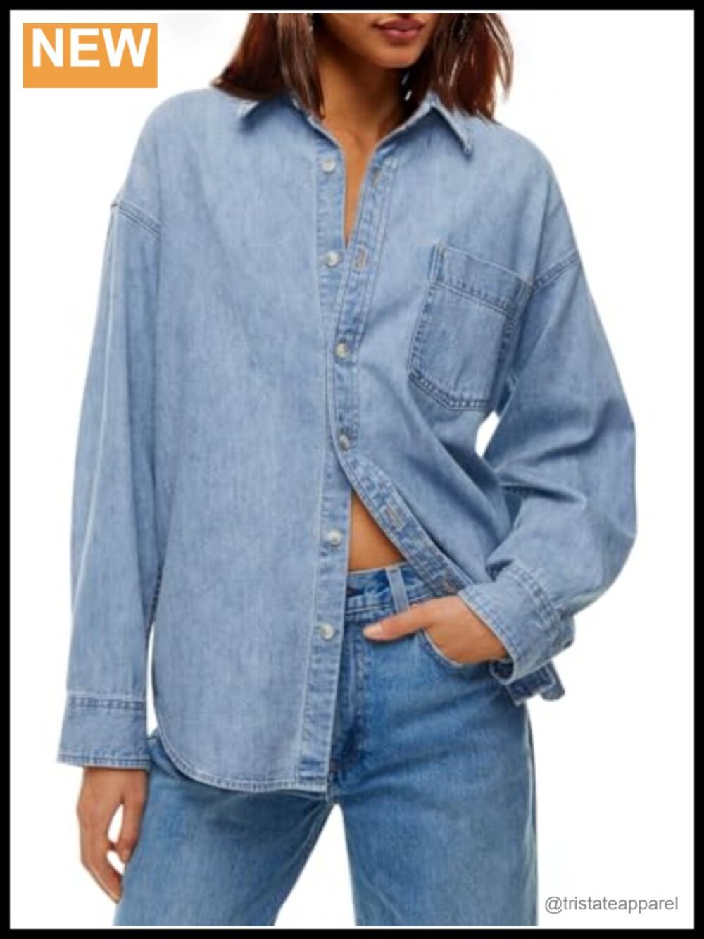 Women's Oversized Denim Shirt Jacket Button Front Long Sleeve Cotton